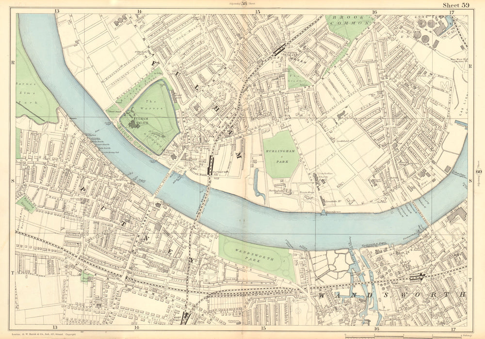 FULHAM & PUTNEY Wandsworth Sands End East Putney Parsons Green 1903 old map