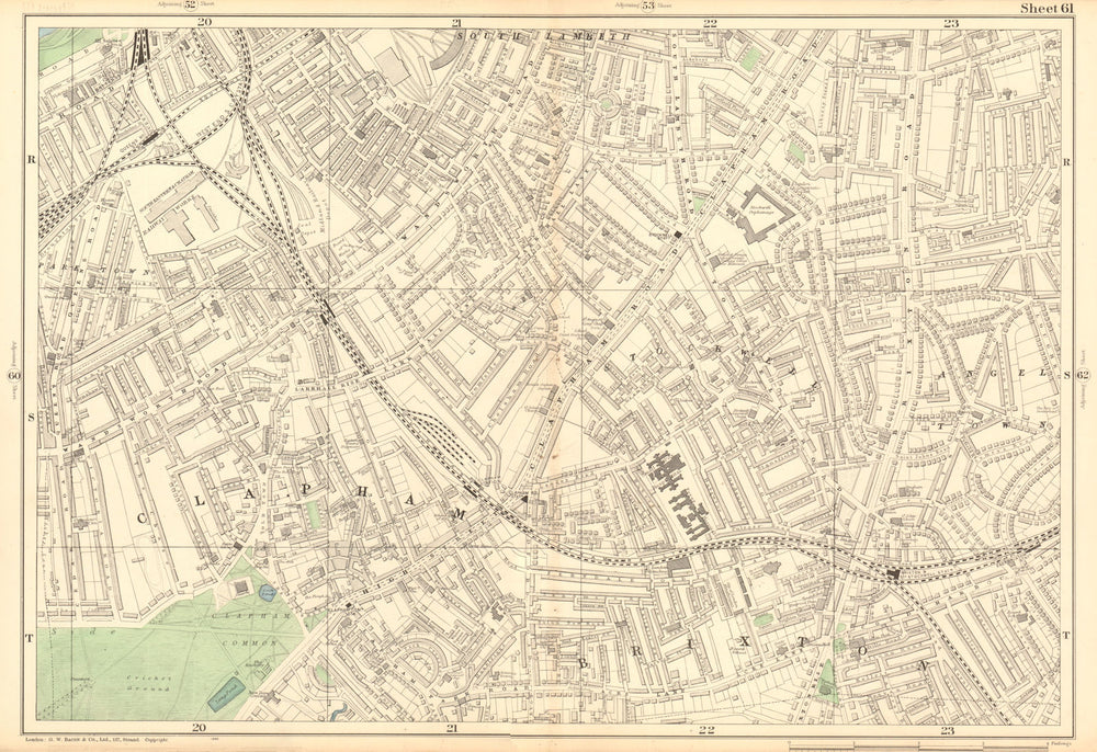 CLAPHAM Common/North Brixton Lambeth Stockwell Battersea Wandsworth 1903 map