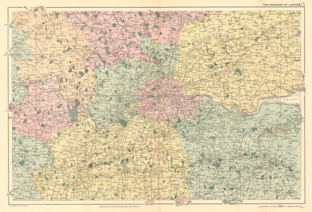 LONDON & HOME COUNTIES.Middx Essex Kent Surrey Berks Bucks Herts.BACON 1903 map