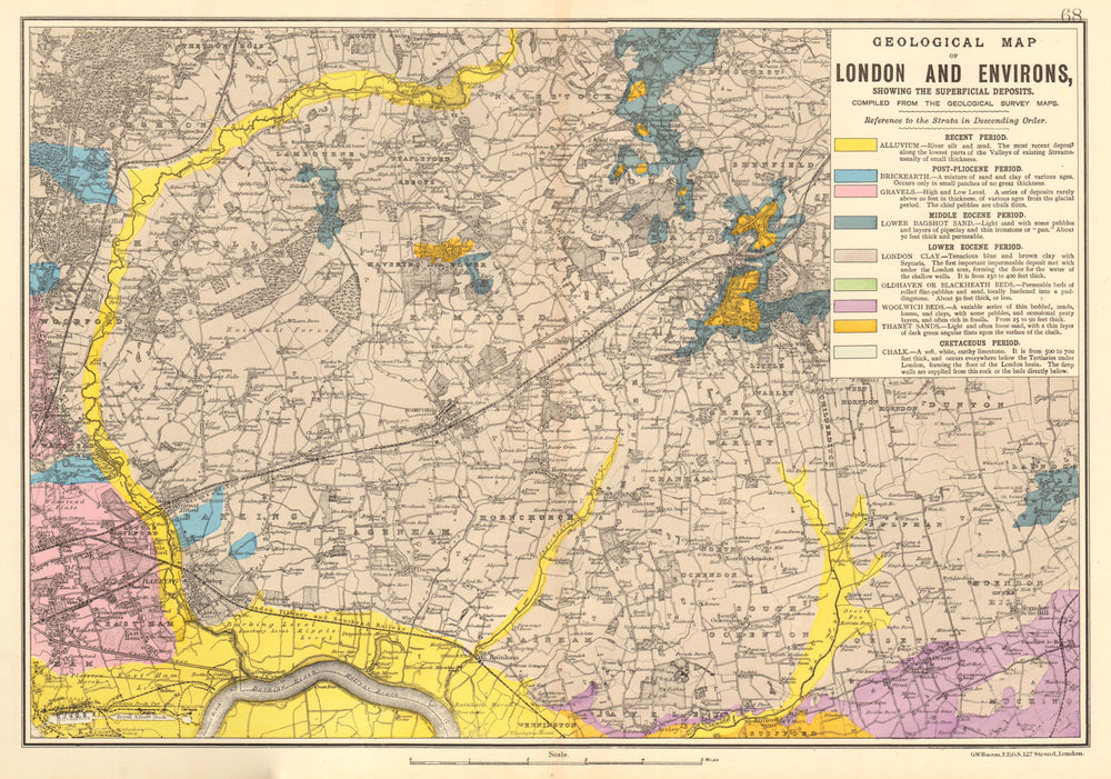 NE LONDON GEOLOGICAL Essex Redbridge Newham Barking Dagenham &c.BACON 1903 map