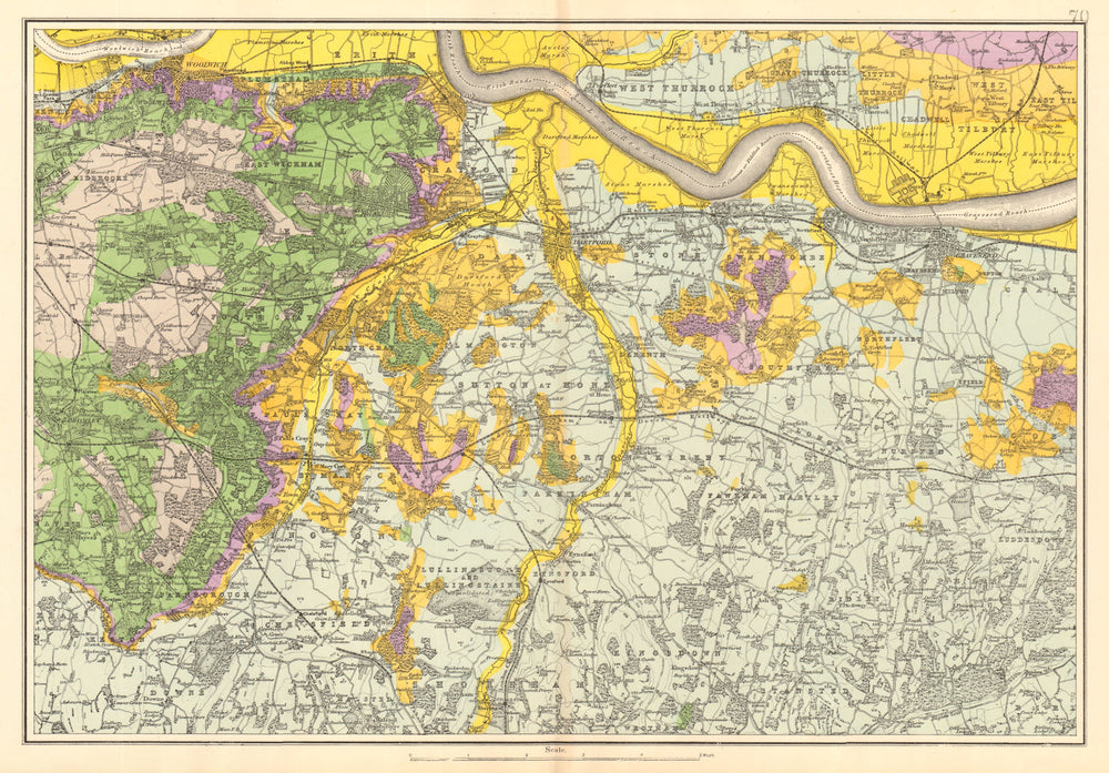 SOUTH EAST LONDON GEOLOGICAL Kent Greenwich Bexley Bromley &c. BACON 1903 map