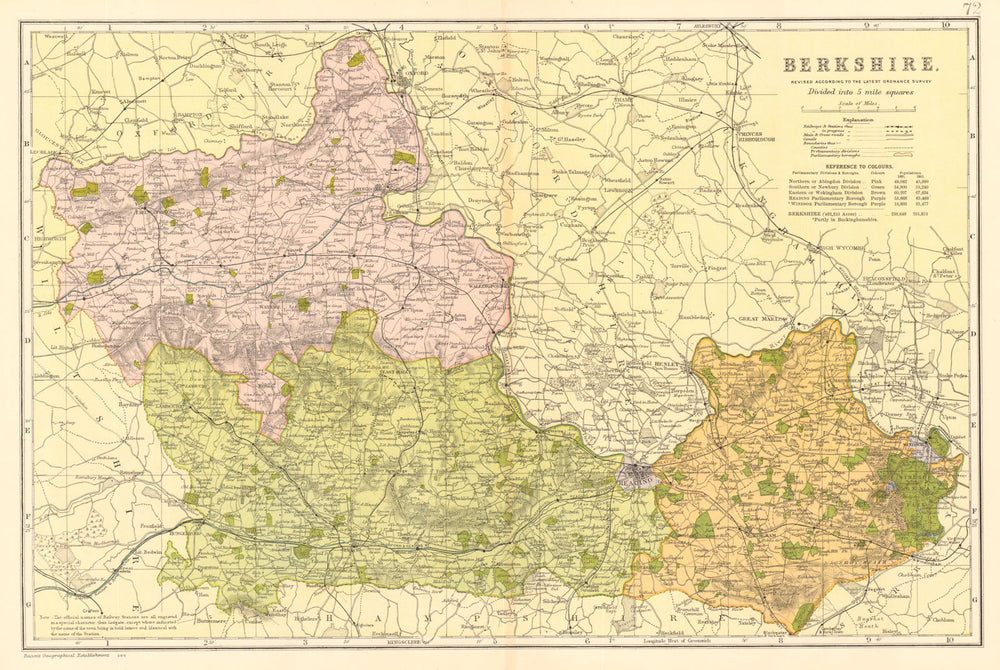 BERKSHIRE county map.Parliamentary constituencies divisions.Railways.BACON 1903