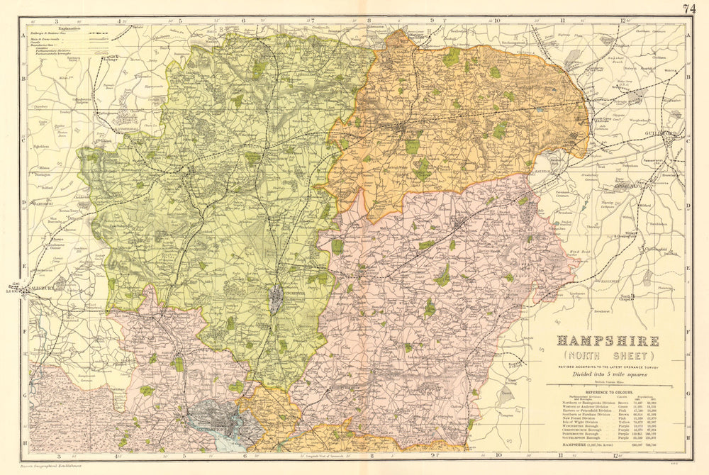 HAMPSHIRE NORTH Parliamentary constituencies divisions.Railways.BACON 1903 map