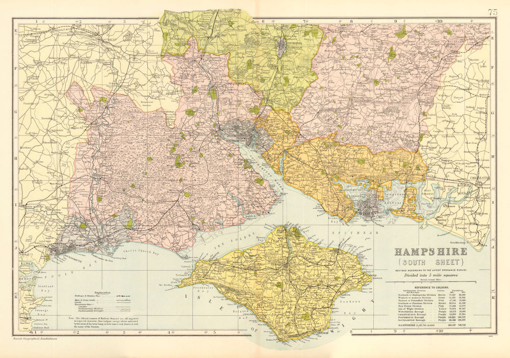 HAMPSHIRE SOUTH Isle of Wight. Parliamentary  boroughs.Railways.BACON 1903 map