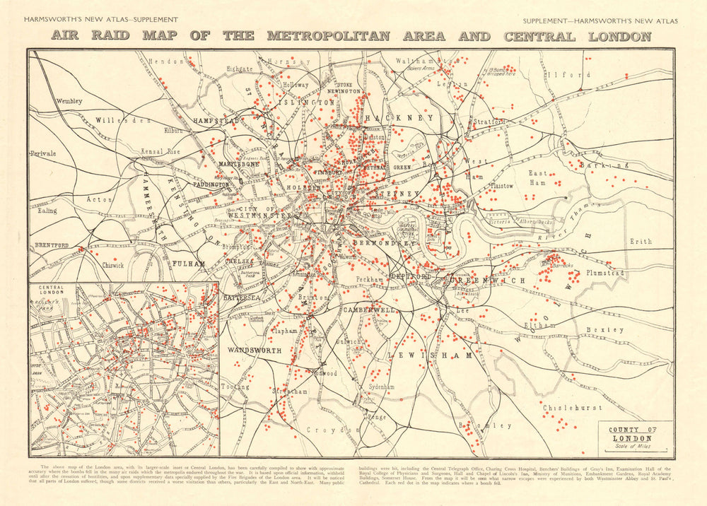 First World War 'Air Raid map of the Metropolitan Area and Central London' 1920