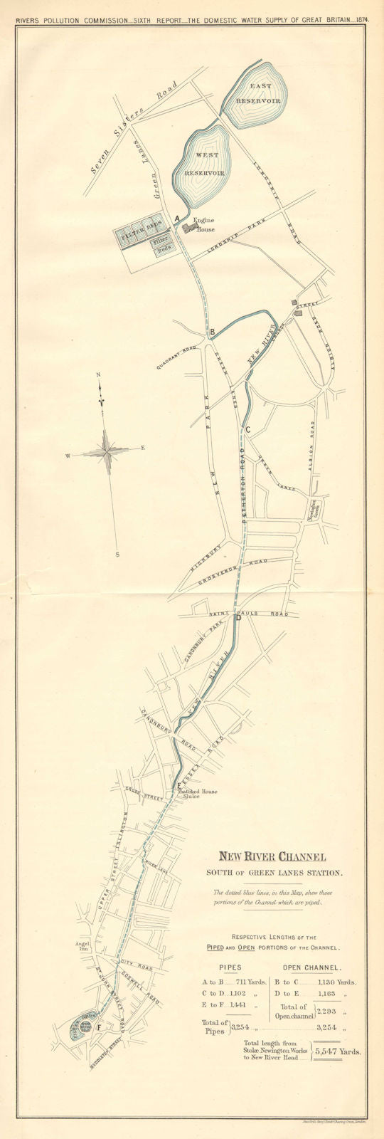 New River Channel south of Green Lanes Stn. Stoke Newington-Islington 1874 map