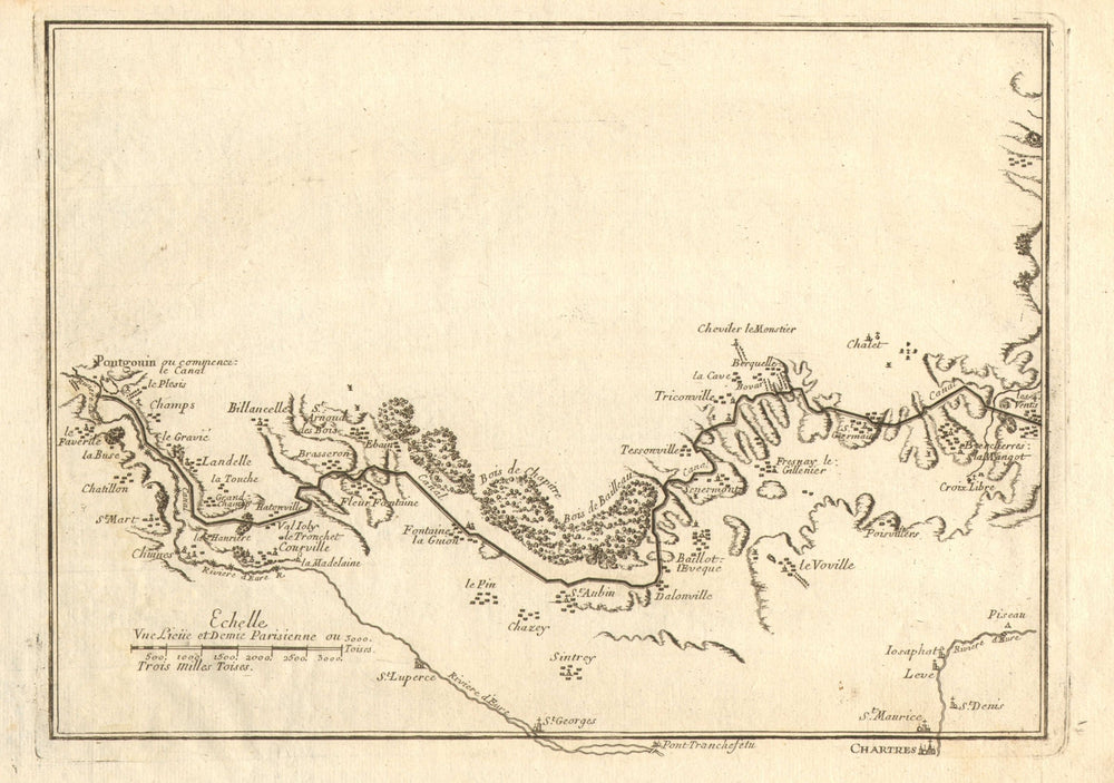 Canal de l'Eure 1. Pontgouin - Courville - Berchères. Chartres. DE FER 1705 map