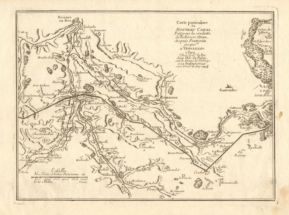 Canal de l'Eure 2. Maintenon - Épernon - Orphin. Nogent-le-Roi. DE FER 1705 map