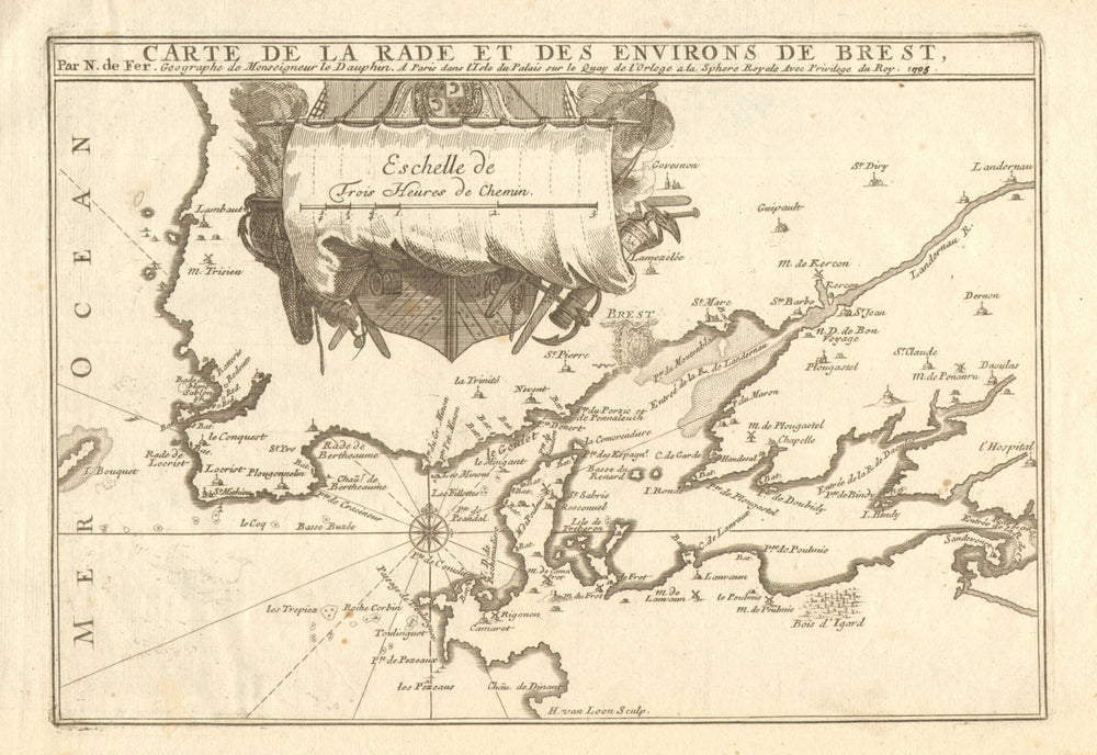 'Carte de la rade et des environs de Brest'. Roadstead Finistère DE FER 1705 map