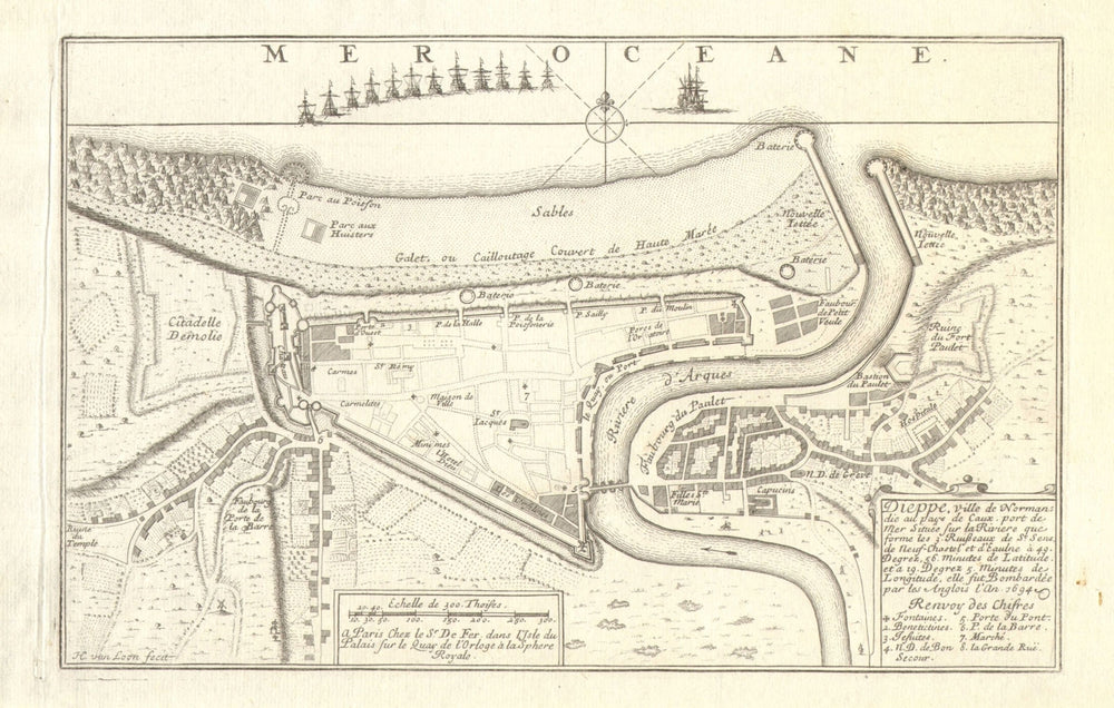 Dieppe. Plan of town/city & fortifications. Seine-Maritime. DE FER 1705 map