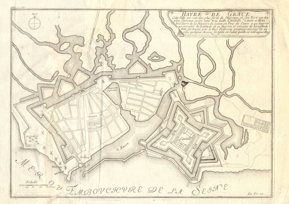 'Havre de Grace'. Le Havre town/city plan. Seine-Maritime. DE FER 1705 old map