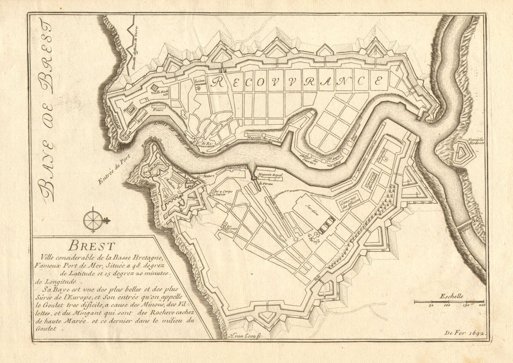 Brest. Plan of town/city & fortifications. Finistère. DE FER 1705 old map