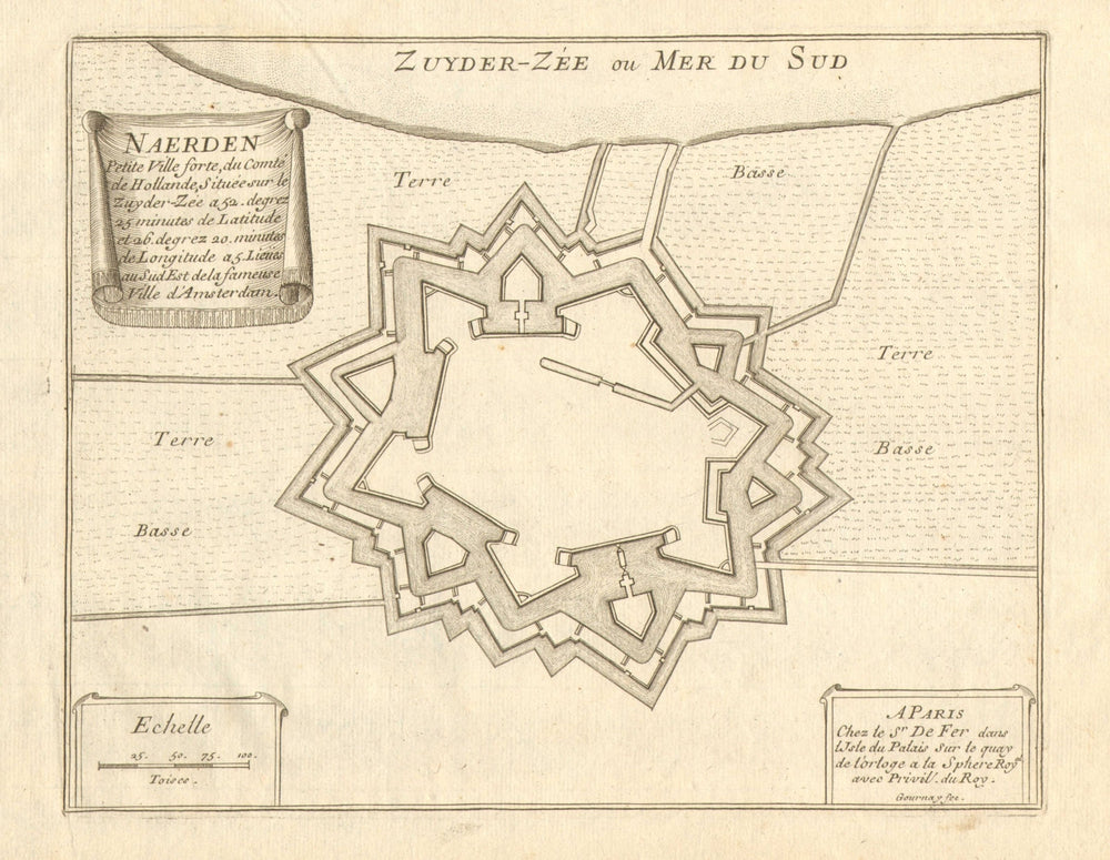 'Naerden'. Naarden. Fortifed town/city plan. Netherlands. DE FER 1705 old map