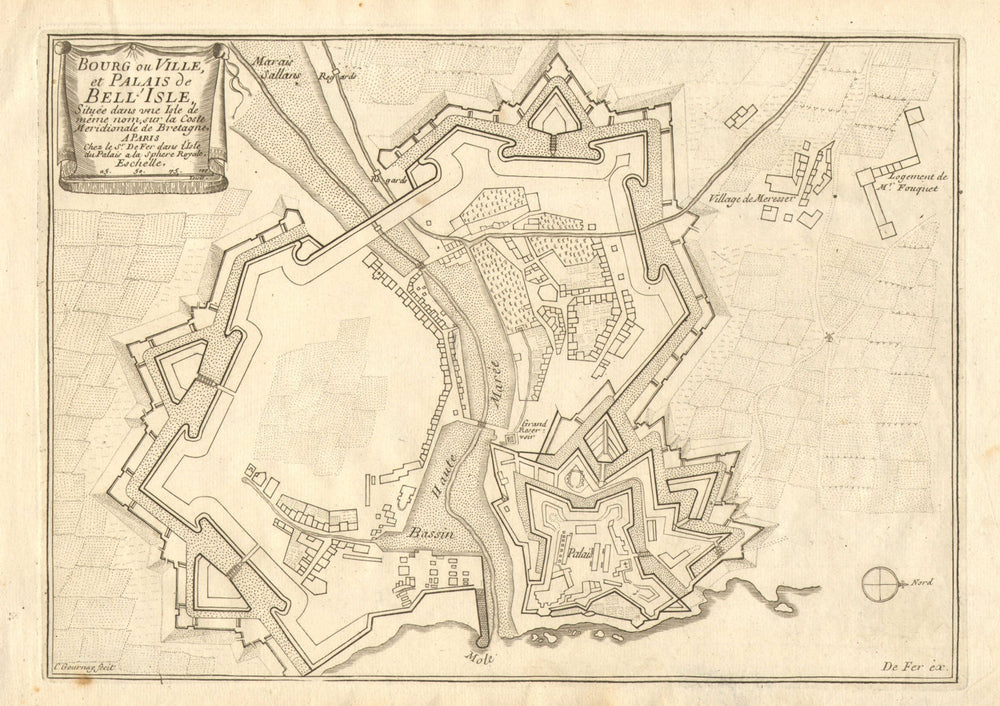 'Palais de Bell'Isle'. Le Palais, Belle-Île-en-Mer town plan. DE FER 1705 map