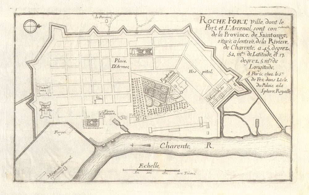 'Roche Fort'. Rochefort town/city plan. Charente-Maritime. DE FER 1705 old map