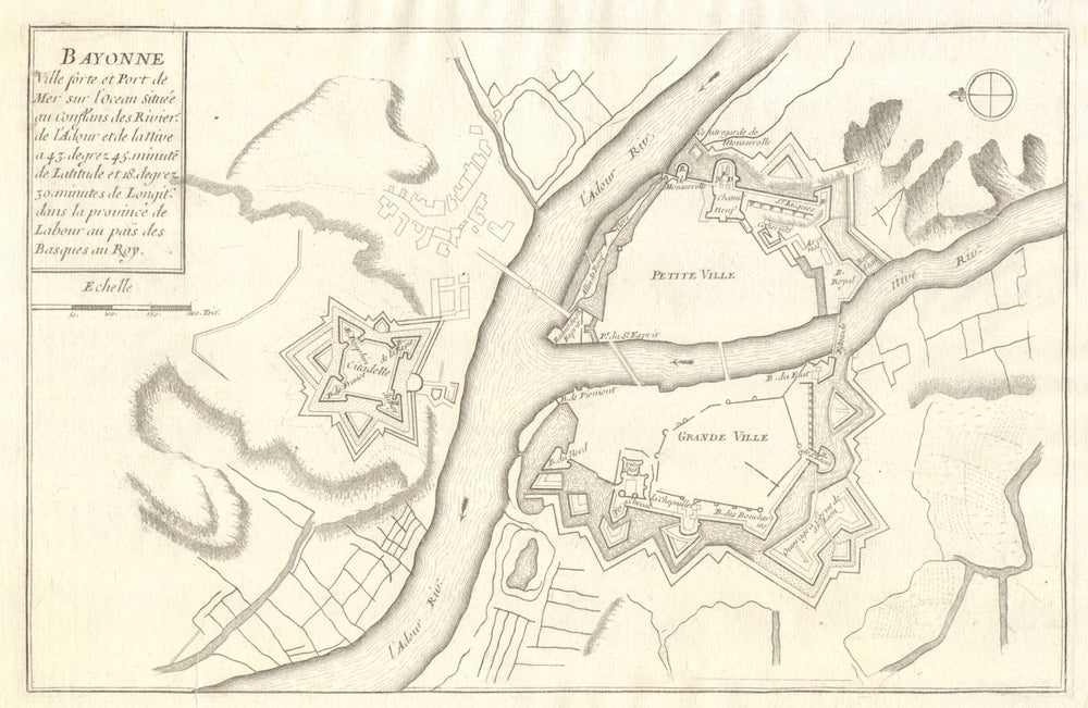 'Bayonne'. Fortifed town/city plan. Pyrénées-Atlantiques. DE FER 1705 old map