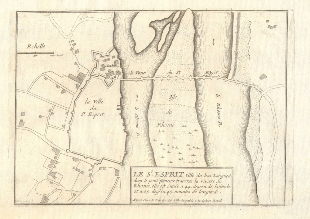 'Le St. Esprit'. Pont-Saint-Esprit, Gard. Town/city plan. DE FER 1705 old map