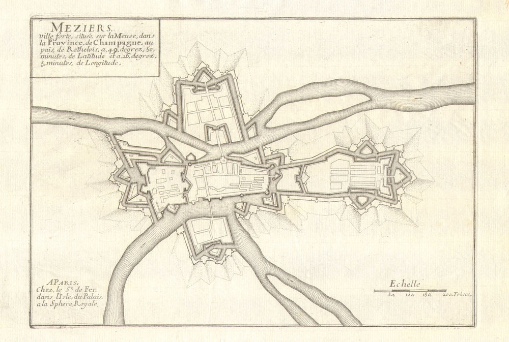 'Meziers'. Charleville-Mézières town/city plan. Ardennes. DE FER 1705 old map