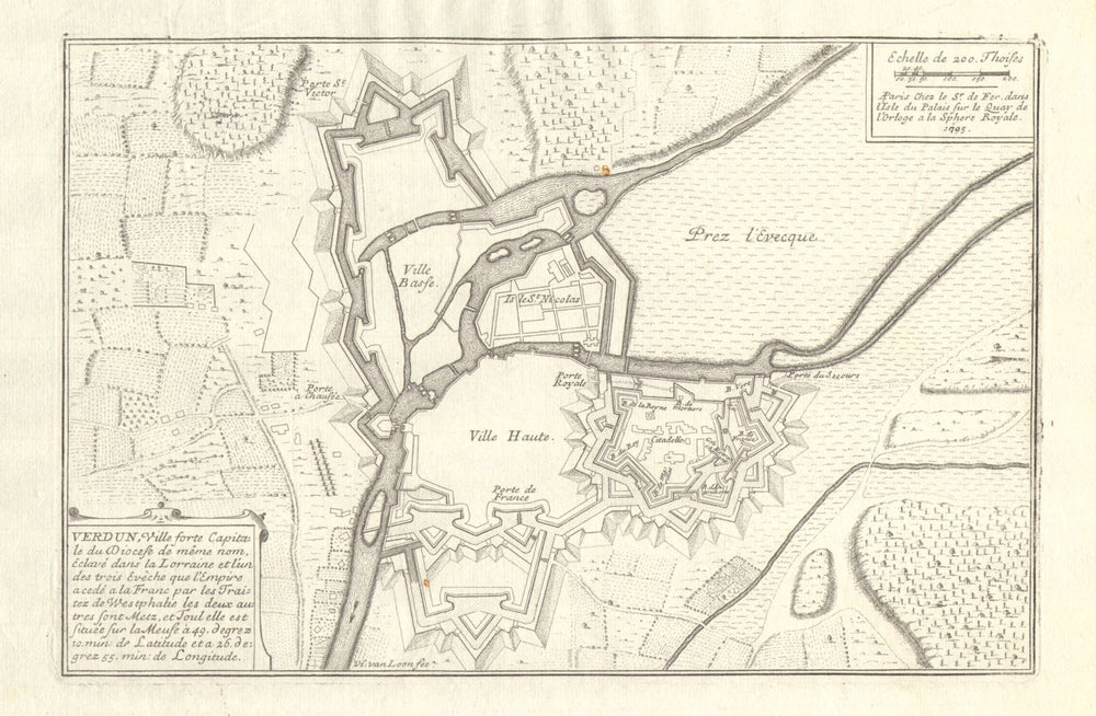 Verdun. Plan of town/city & fortifications. Meuse. DE FER 1705 old antique map