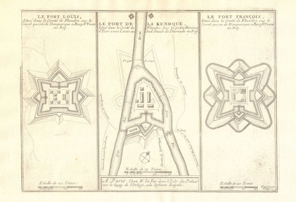 Forts Louis Kenoque Knokke St-François Vallières Dunkirk Diksmuide. FER 1705 map