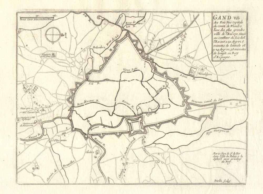 'Gand'. Ghent. Plan of town/city & fortifications. Belgium. DE FER 1705 map