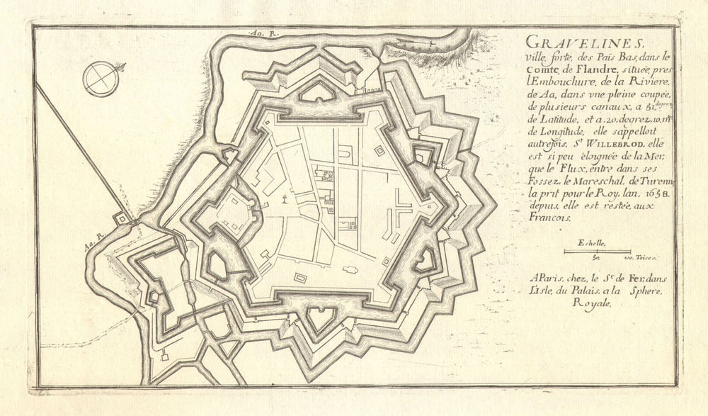 Gravelines. Plan of town/city & fortifications. Nord. DE FER 1705 old map