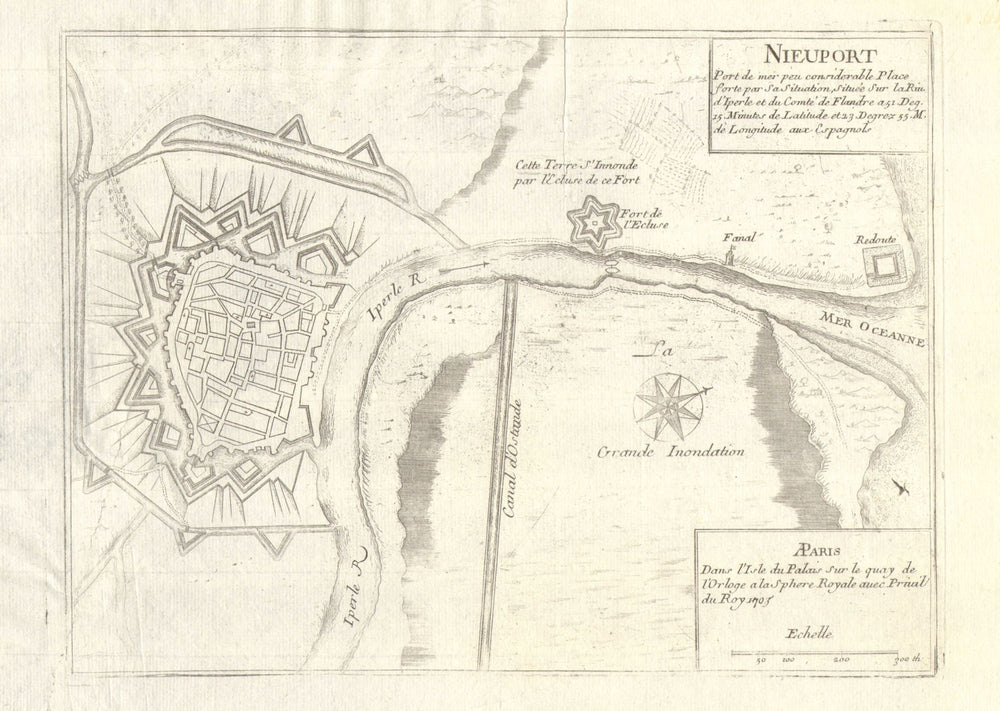 'Nieuport'. Nieuwpoort. Fortifed town/city plan. Belgium. DE FER 1705 old map