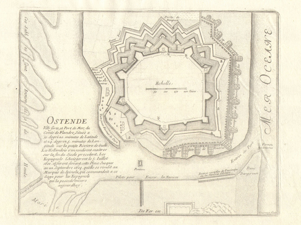 'Ostende'. Oostende/Ostend. Fortifed town/city plan. Belgium. DE FER 1705 map