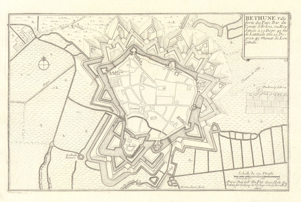 'Bethune'. Béthune. Fortifed town/city plan. Pas-de-Calais. DE FER 1705 map