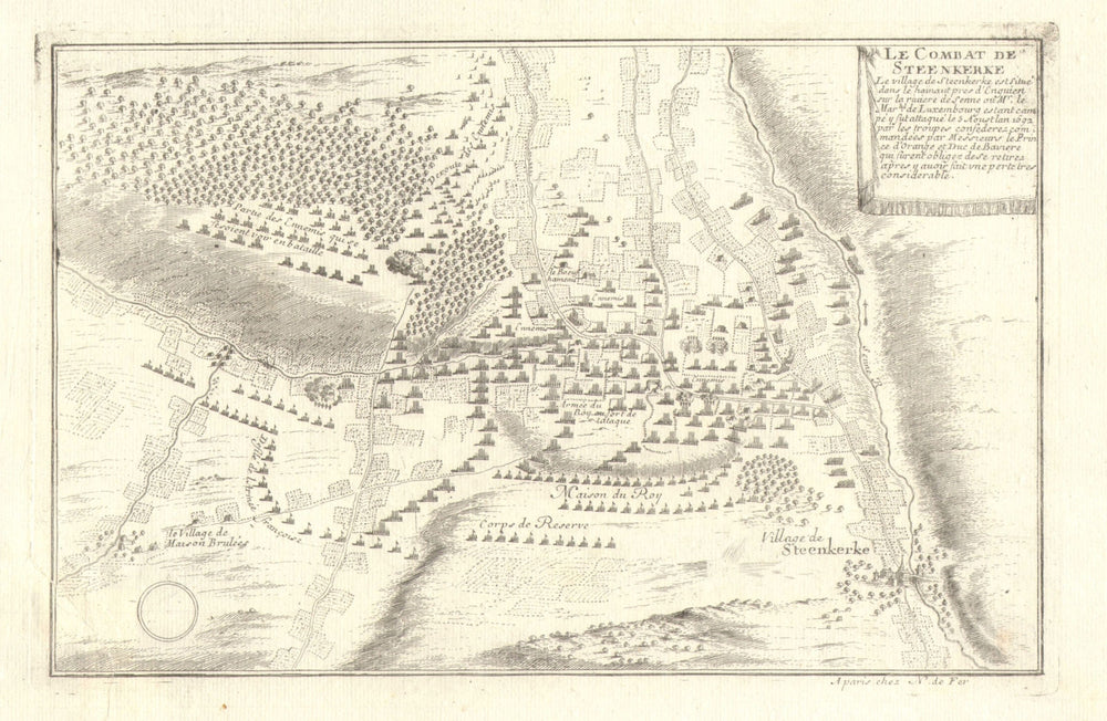 'Le combat de Steenkerke'. Battle of Steenkerque 1692. Belgium. DE FER 1705 map