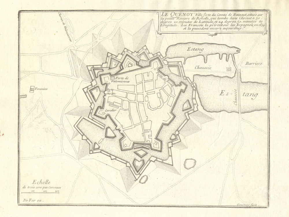 'Le Quênoy'. Le Quesnoy. Fortifed town/city plan. Nord. DE FER 1705 old map