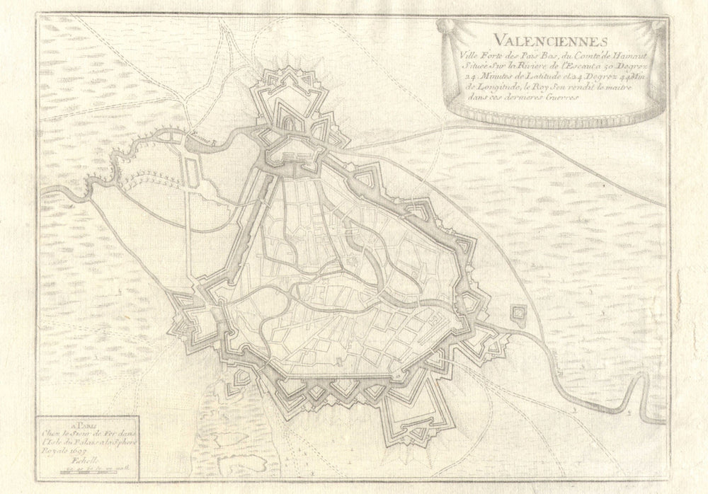 Valenciennes. Plan of town/city & fortifications. Nord. DE FER 1705 old map