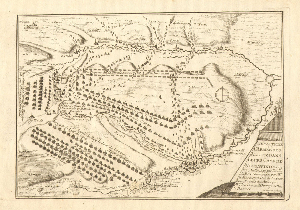 'Defaite de l'armée des alliez…' Battle of Landen 1693. DE FER 1705 old map