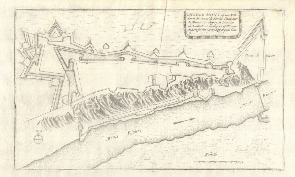'Charle-Mont'. Plam of the Fort de Charlemont, Ardennes. DE FER 1705 old map
