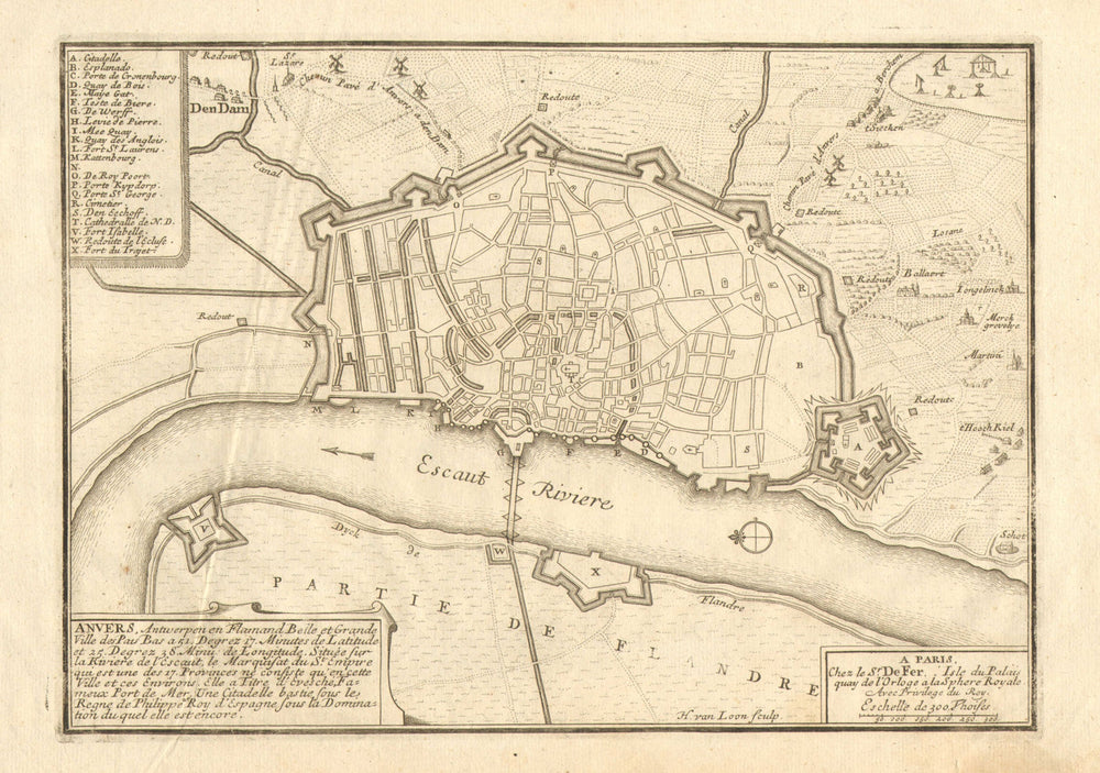 'Anvers'. Antwerp Antwerpen. Fortified town/city plan. Belgium. DE FER 1705 map