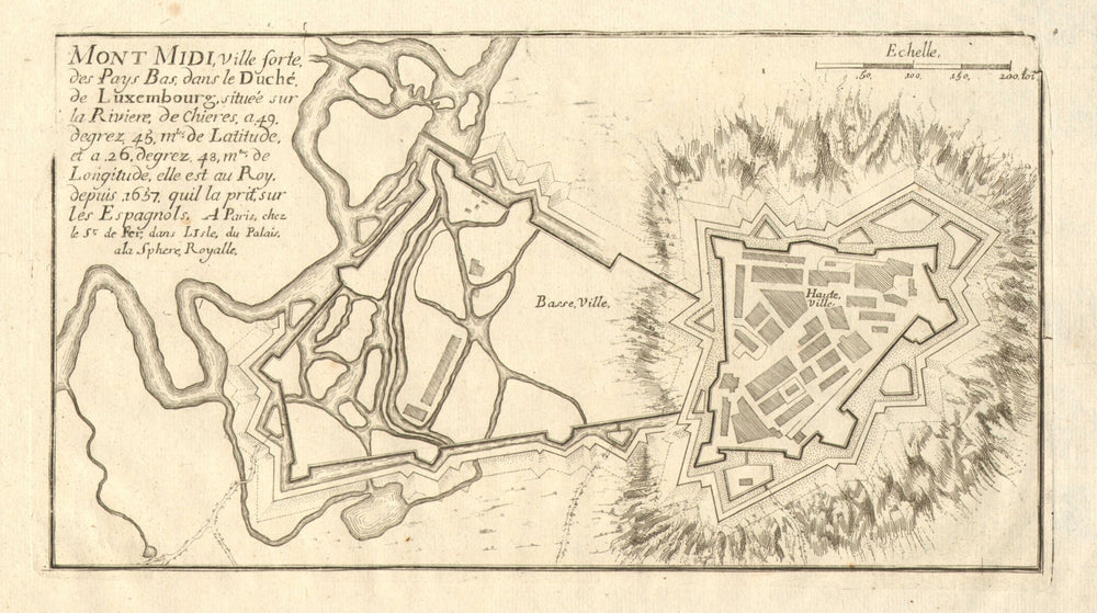 'Mont Midi'. Montmédy fortified town/city plan. Meuse. DE FER 1705 old map