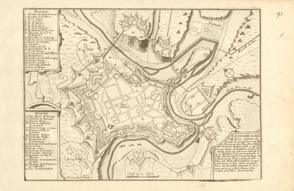 Luxembourg. Plan of town/city & fortifications. DE FER 1705 old antique map
