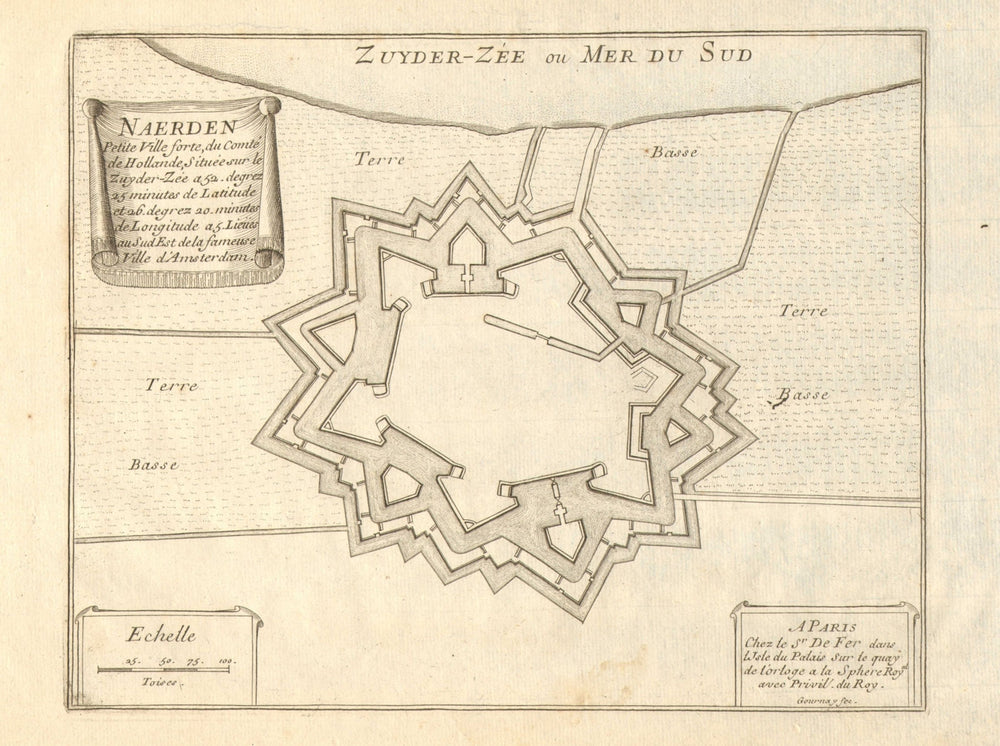 'Naerden'. Naarden. Fortifed town/city plan. Netherlands. DE FER 1705 old map