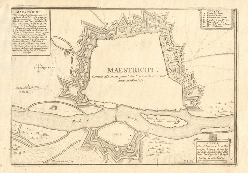 'Maestricht comme elle estoit…' [en 1678]. Maastricht town plan. DE FER 1705 map