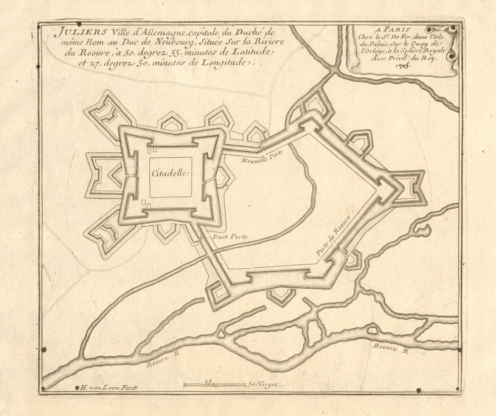 'Juliers, ville d'Allemagne…'. Jülich fortified town/city plan. DE FER 1705 map