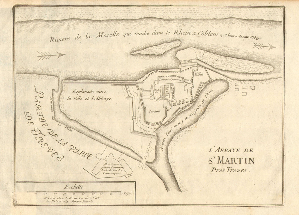 'L'Abbaye de St. Martin'. Abtei St. Martin/Martinskloster Trier. DE FER 1705 map