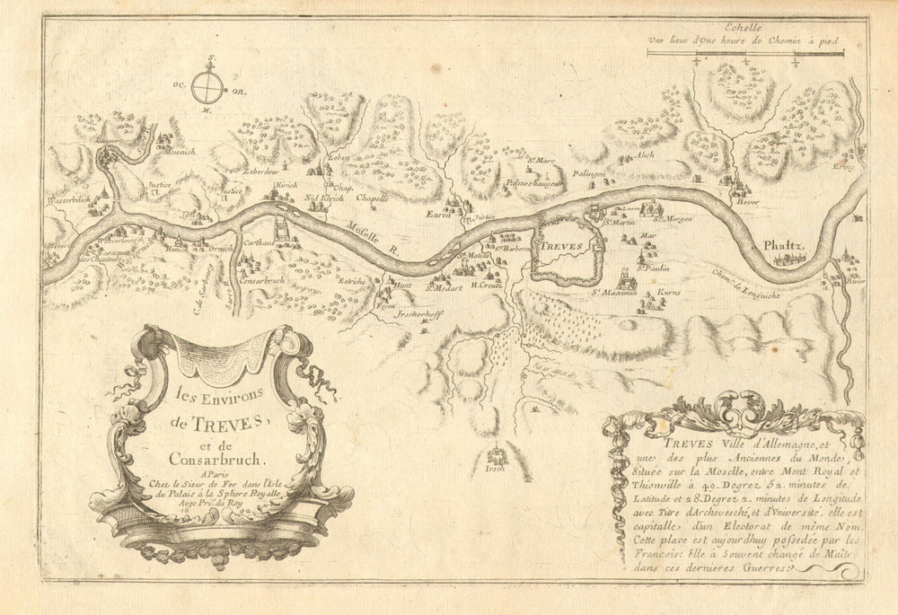 'Les environs de Treves et de Consarbruch'. Trier Konz. Germany. DE FER 1705 map