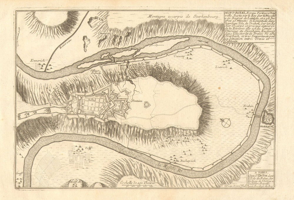 Mont-Royal Fortress, Traben-Trarbach. Rhineland-Palatinate. DE FER 1705 map