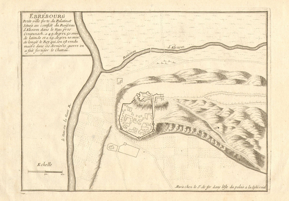 'Ebrébourg'. Burg Ebernburg, Bad Münster am Stein-Ebernburg. DE FER 1705 map