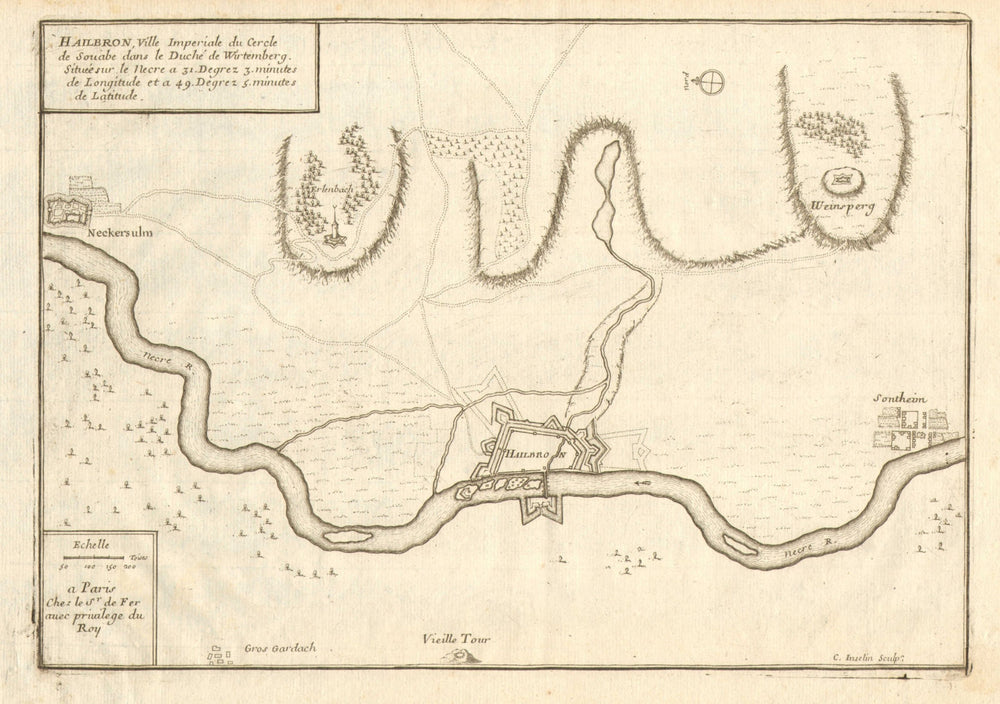 'Hailbron, ville Imperiale…'. Heilbronn Sontheim Neckarsulm. DE FER 1705 map