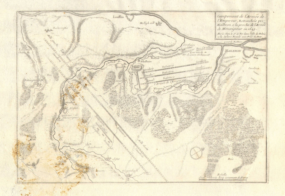 The Emperor's army camp near Heilbronn, 1693. Lauffen am Neckar. DE FER 1705 map