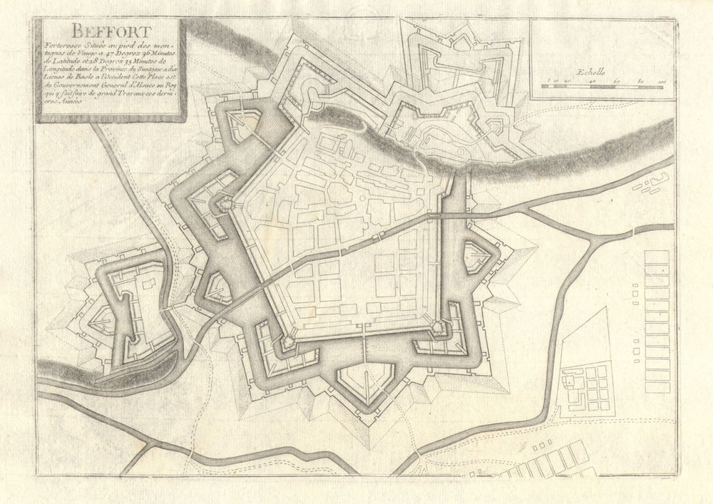 'Beffort'. Belfort. Fortified town/city plan. France. DE FER 1705 old map