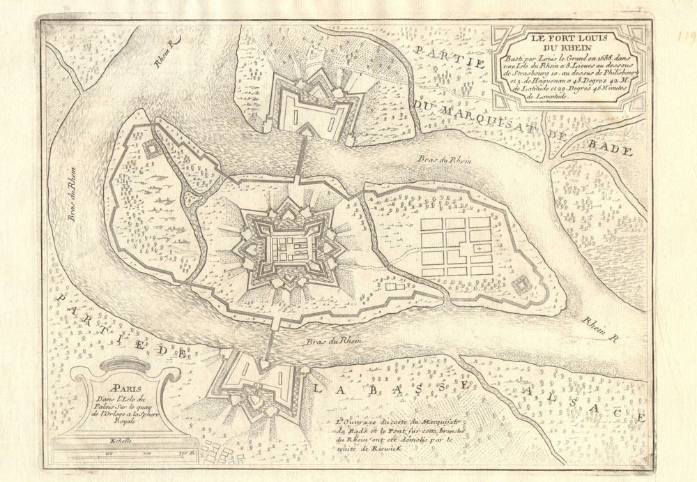 'Le Fort Louis du Rhein'. Fort-Louis, Bas-Rhin. DE FER 1705 old antique map