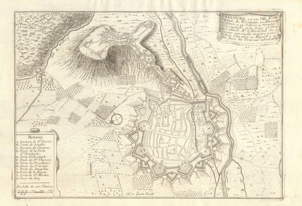 'Fribourg'. Freiburg im Breisgau town/city plan. Germany. DE FER 1705 old map