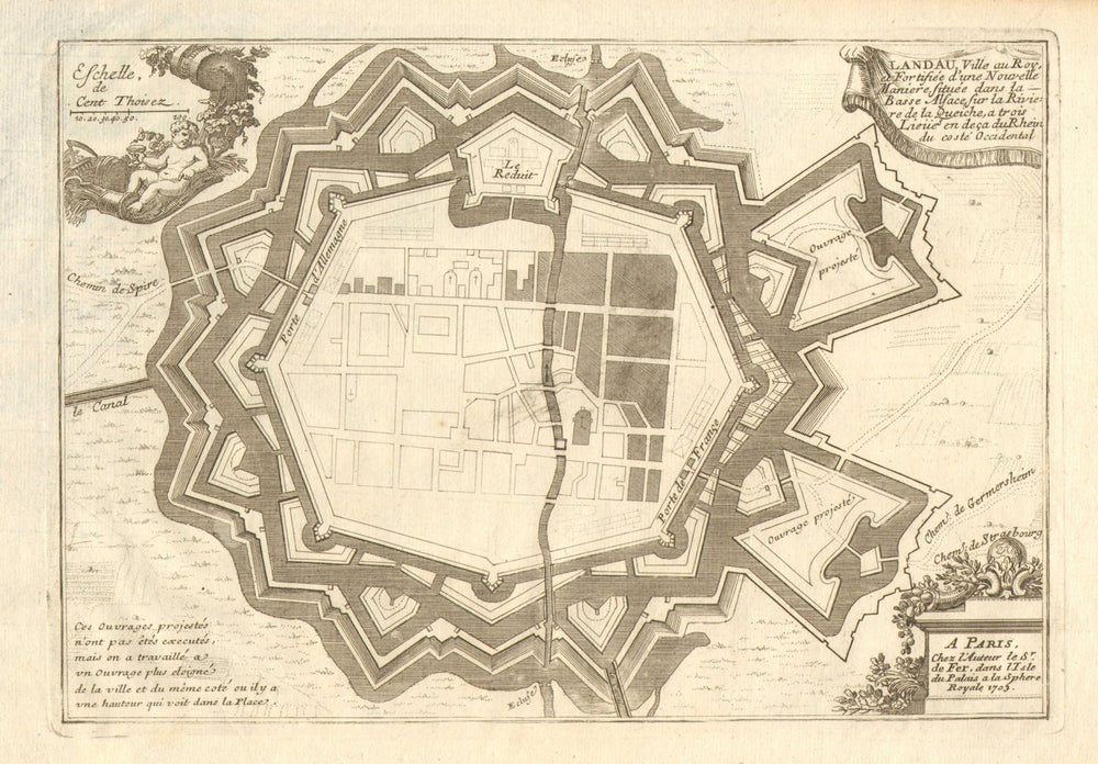 'Landau'. Fortifed town/city plan. Rhineland-Palatinate. DE FER 1705 old map